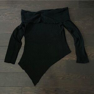 Black Off-Shoulder Ribbed Top